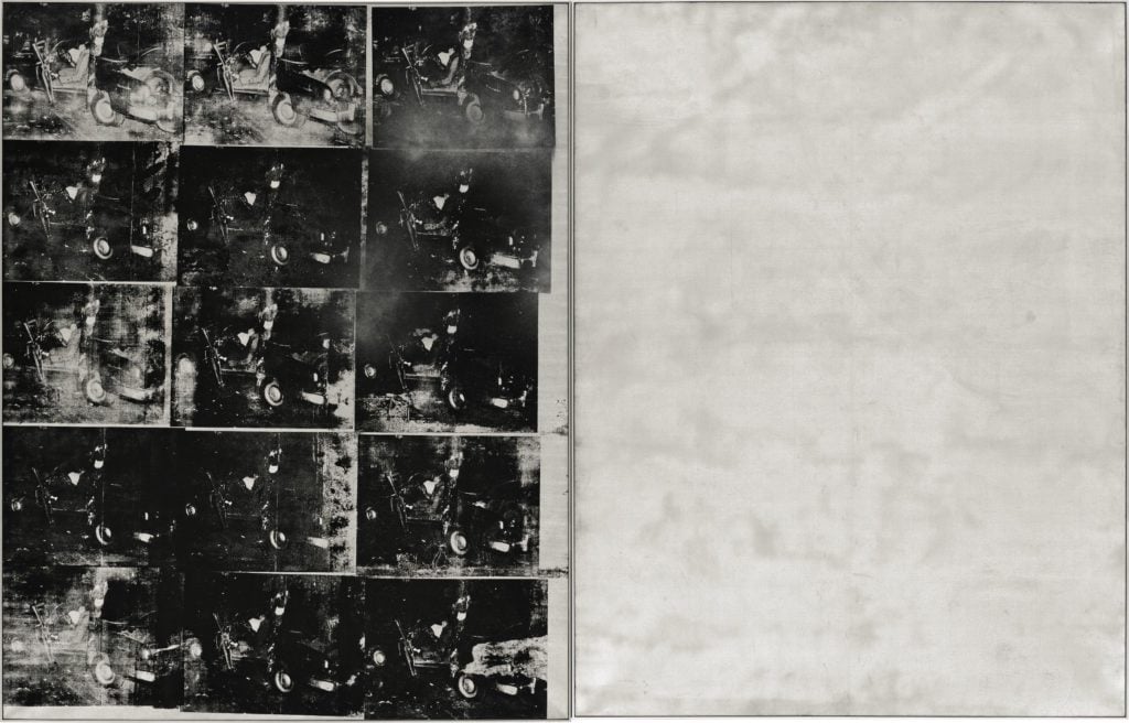 Andy Warhol, Silver Car Crash [Double Disaster] (1963). Image courtesy of Sotheby's Auction House.