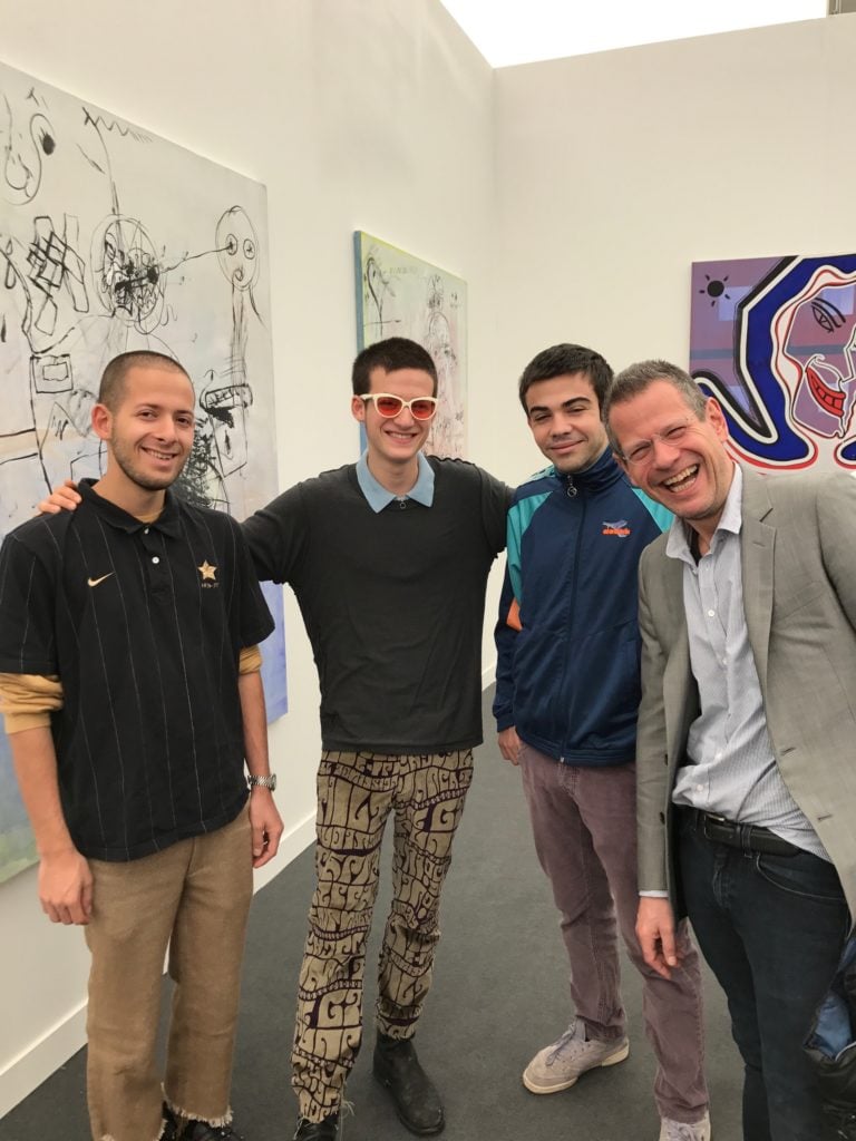 Adrian, Kai, and Caio (with Kenny) at Frieze New York. Courtesy of Kenny Schachter.