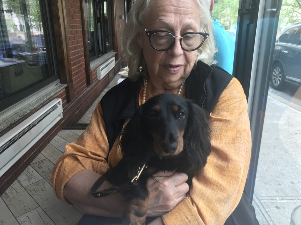 Lynda Benglis with Cleo, her dachshund. Photo courtesy of Lynda Benglis.