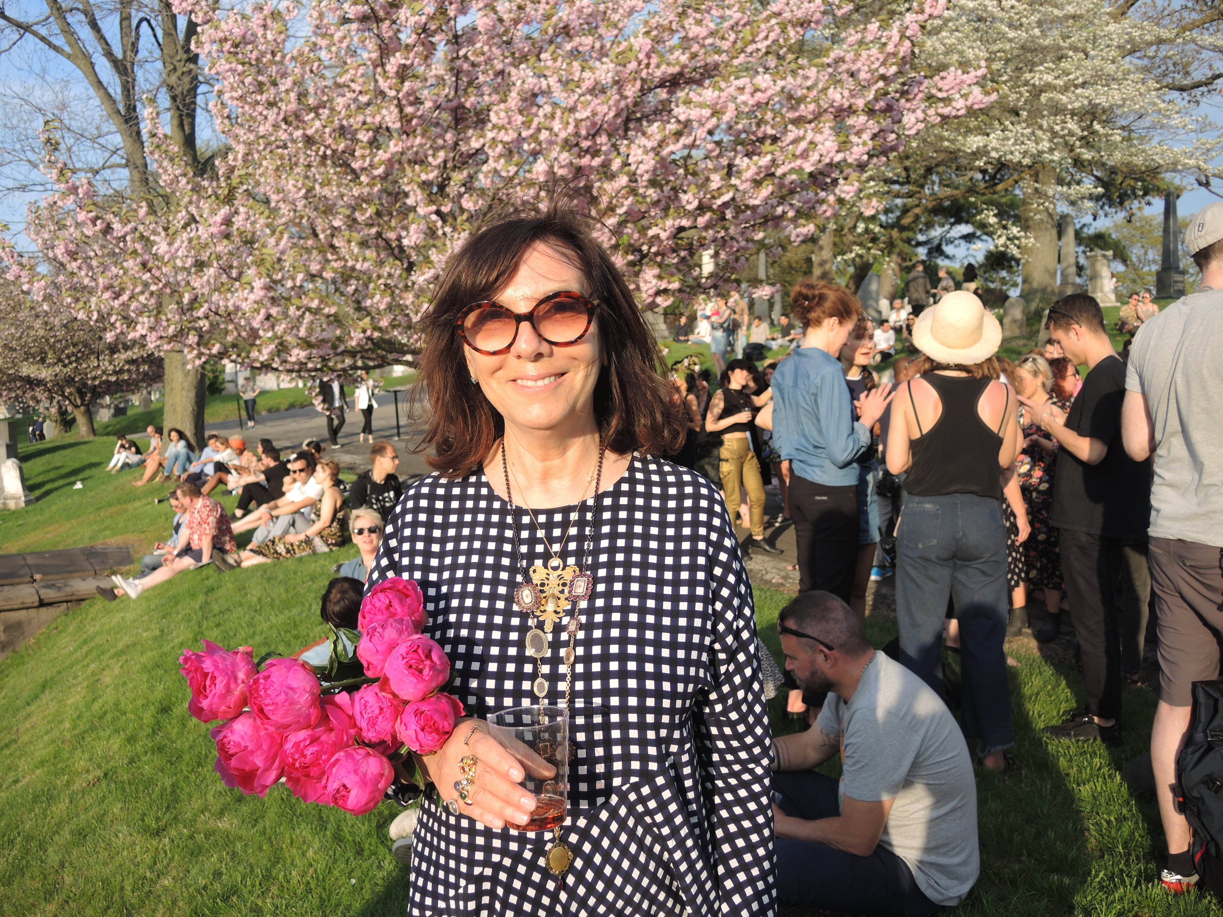 Sophie Calle at the opening of her Creative Time project "Here Lie the Secrets of Green-Wood Cemetery." Courtesy of Sarah Cascone.