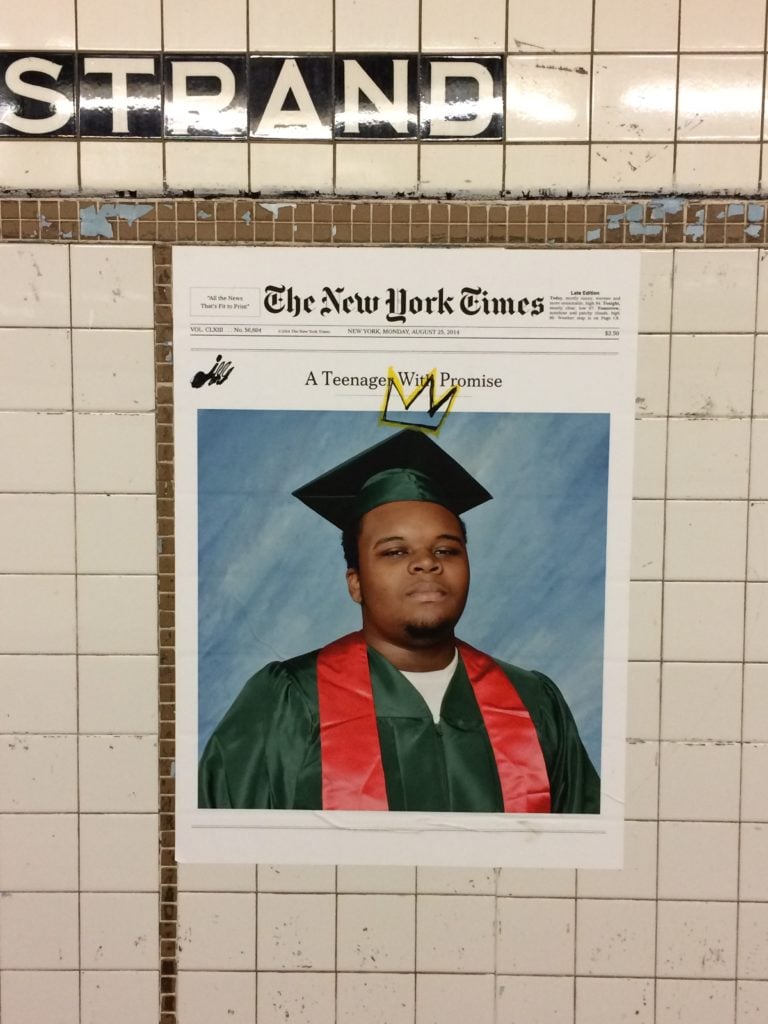 <em>A Teenager with Promise</em> at the Nostrand Avenue subway stop in Bedford Stuyvesant, Brooklyn.