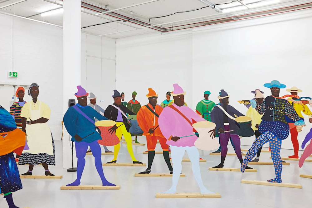 Lubaina Himid, Naming the Money (2004) at “Navigation Charts”, Spike Island. Photo Stuart Whipps, courtesy the artists, Hollybush Gardens, and National Museums, Liverpool.