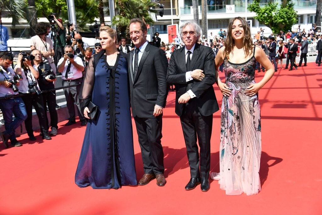 From left to right, Severine Caneele, Vincent Lindon, Jacques Doillon, and Izia Higelin pose as they arrive on May 24, 2017 for the screening of the film Rodin at the 70th edition of the Cannes Film Festival in Cannes. Photo ALBERTO PIZZOLI/AFP/Getty Images.