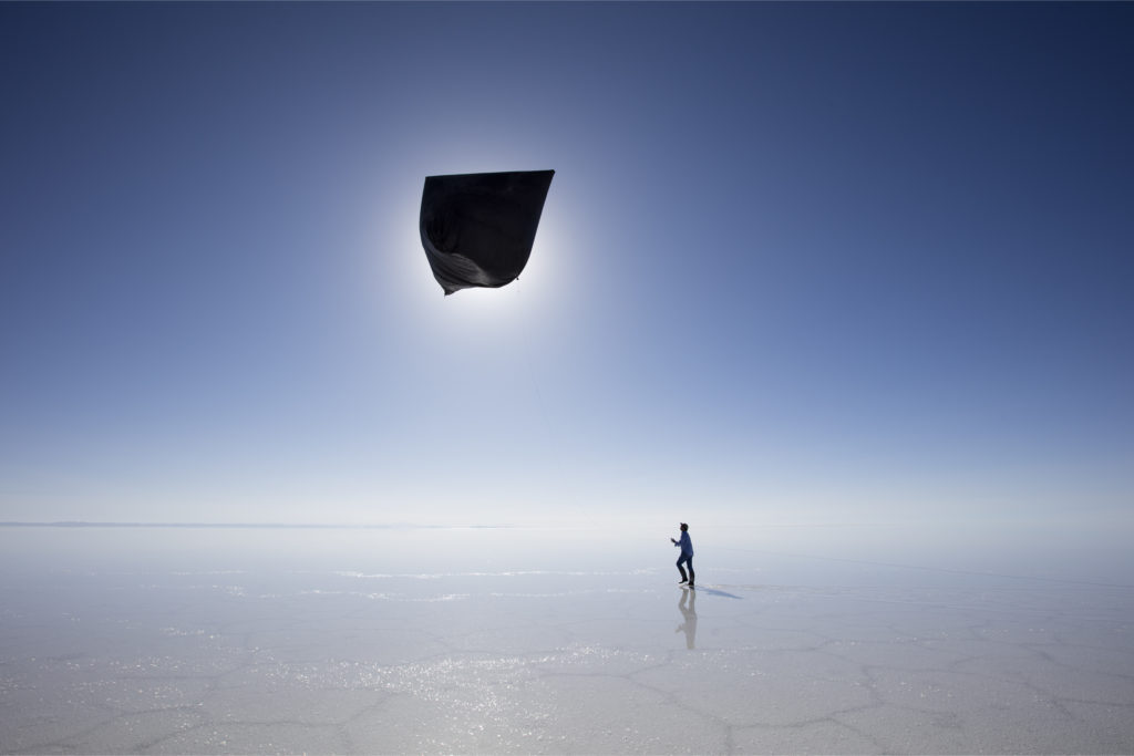 Eclipse of Aerocene Explorer, 2016, Performance Salar de Uyuni, Bolivia. Photography by Studio Tomás Saraceno, © 2016.