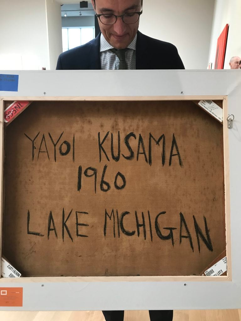 Yayoi Kusama's <em>Lake Michigan</em> at Sotheby’s. Photo courtesy of Kenny Schachter.