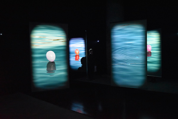 Installation view of Hale Tenger's multi-channel video, <em>Balloons of the Sea</em> (2011). Image: Ben Davis.