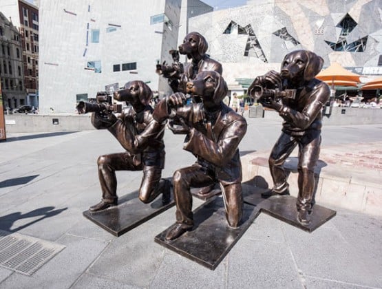 Gillie and Marc Schattner, <i>Paparazzi Dogs</i>, as exhibited at Melbourne's Fed Square in April 2013.