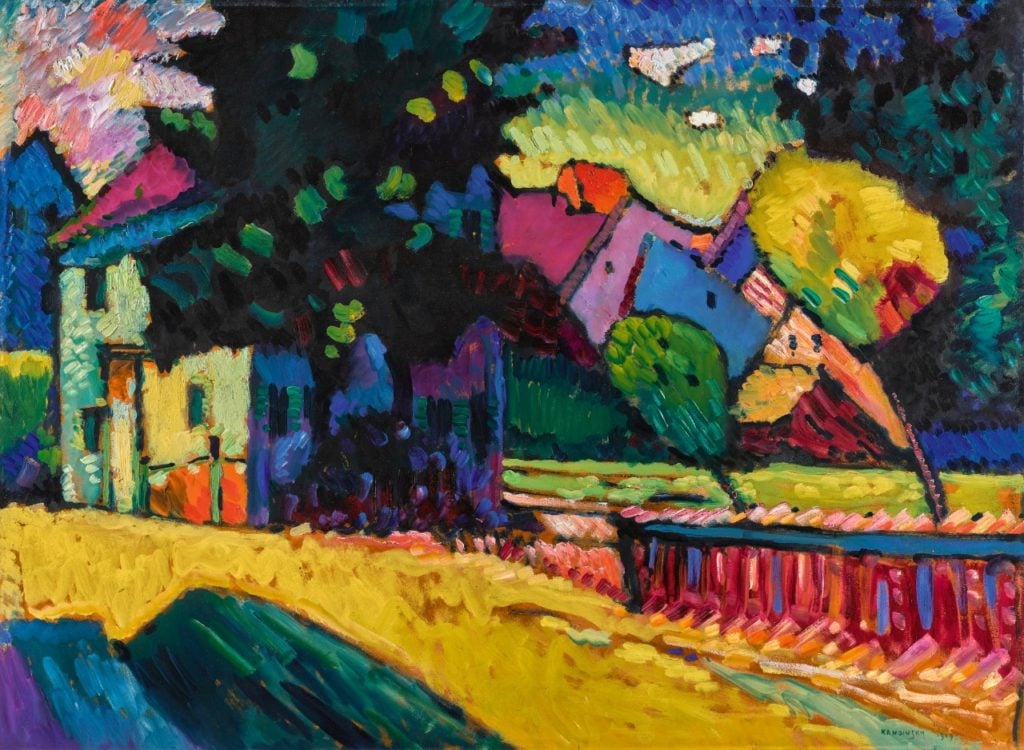 Wassily Kandinsky, Murnau–Landschaft mit grunem haus (Murnau–Landscape with Green House) (1909). Image courtesy of Sotheby's, London.