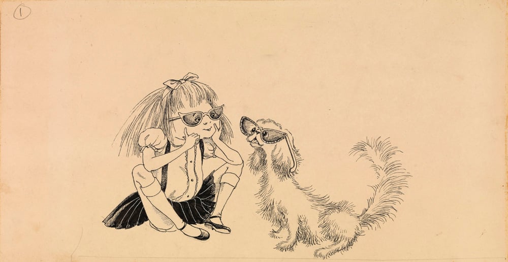 Hilary Knight, I have a dog that looks like a cat (circa 1954) for Eloise, Simon & Schuster (1955). Collection of Hilary Knight, © Kay Thompson.