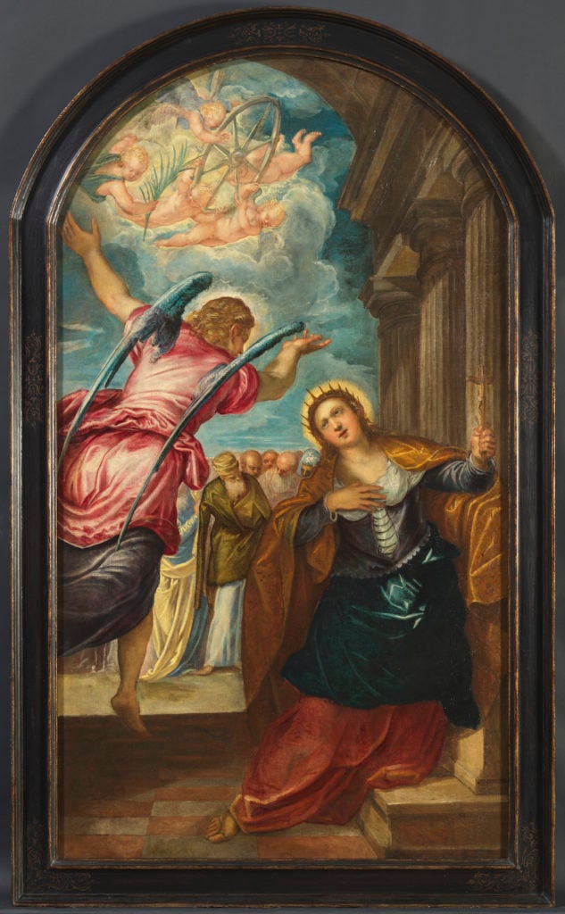 Jacopo Tintoretto, <i>The Angel Foretelling Saint Catherine of Alexandria of Her Martyrdom</i> (circa 1570s). Courtesy Rubens House, Antwerp, Belgium.
