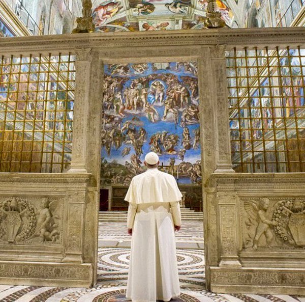 Pope Francis at the Sistine Chapel. Courtesy Pope Francis, via Instagram.