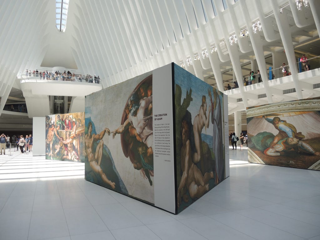 "Up Close: Michaelangelo's Sistine Chapel" at the Oculus at Westfield World Trade Center. Courtesy of Sarah Cascone.