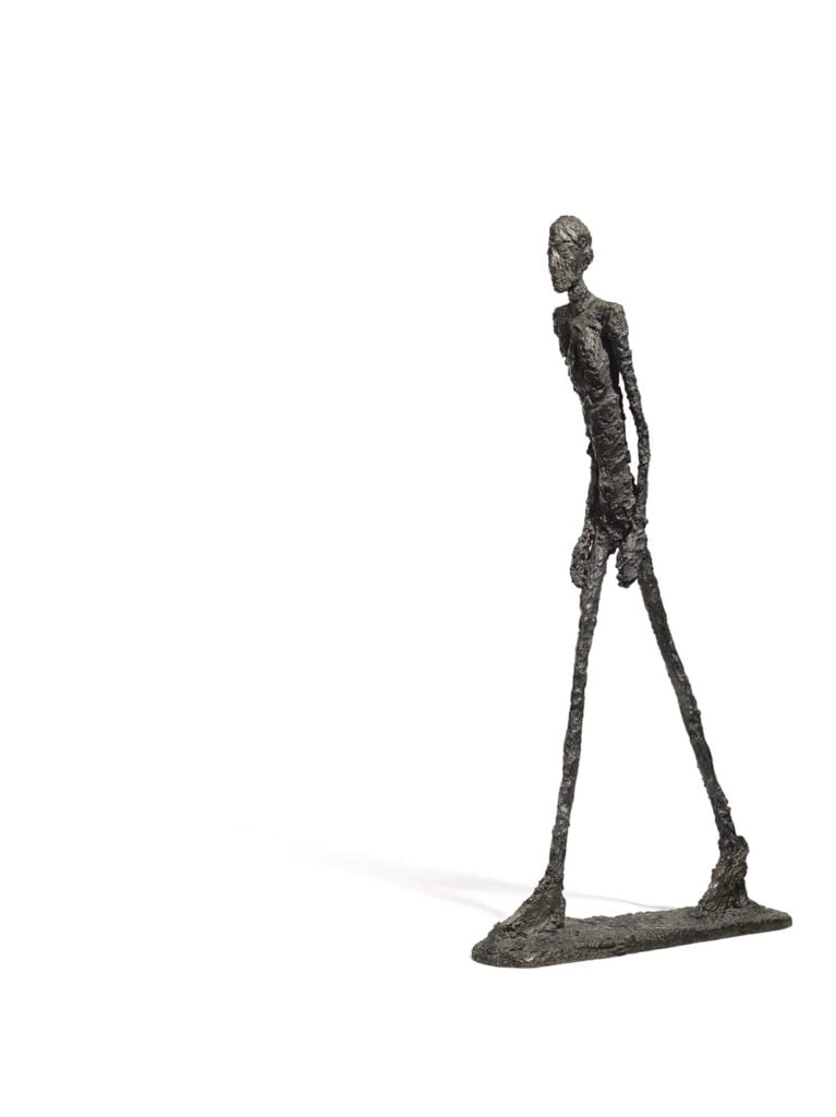 Alberto Giacometti, L'Homme qui marche I Executed in 1960 and cast in bronze in a numbered edition of 6 plus 4 artist's proofs. The work was cast in 1961 and is a life-time cast. Courtesy Sotheby's.