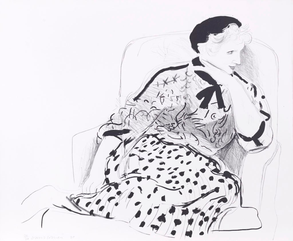 David Hockney, Celia in Armchair, Lithograph (1980). Courtesy Lyndsey Ingram.