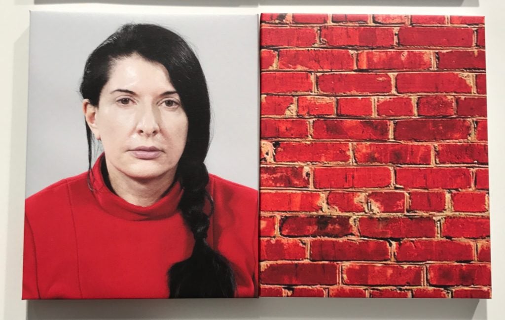 Artist Marina Abramovic and a brick wall