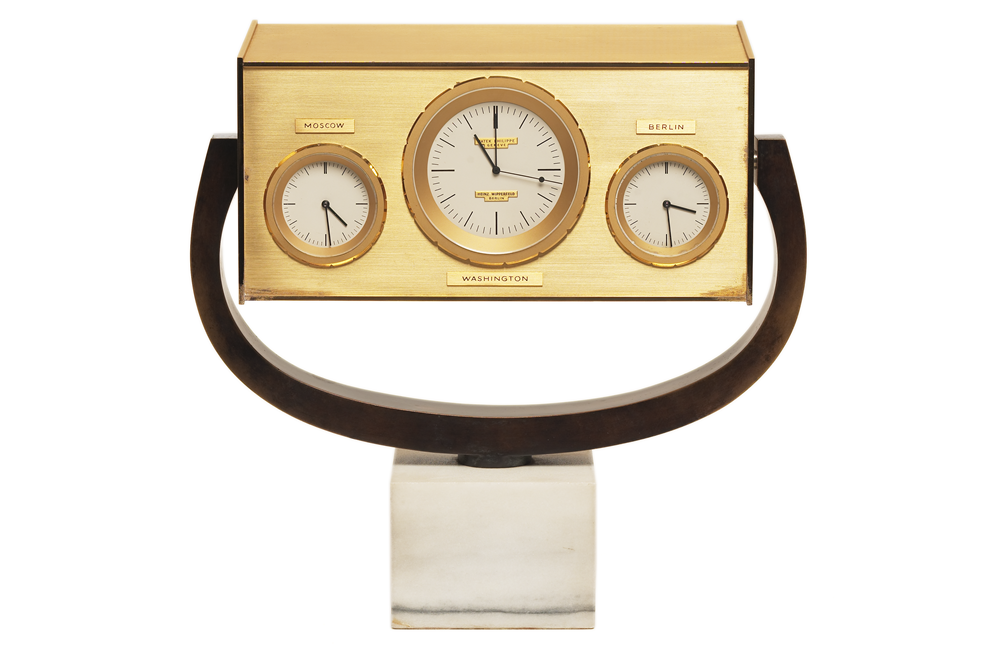 The John F. Kennedy Desk Clock, on load from the JFK Presidential Library and Museum in Boston, image courtesy of Patek Philippe.