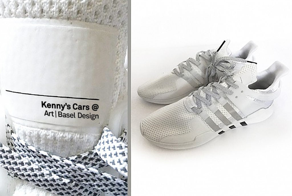 Kenny’s contraband Adidas for Art Miami/Basel. Collage by Kenny Schachter.