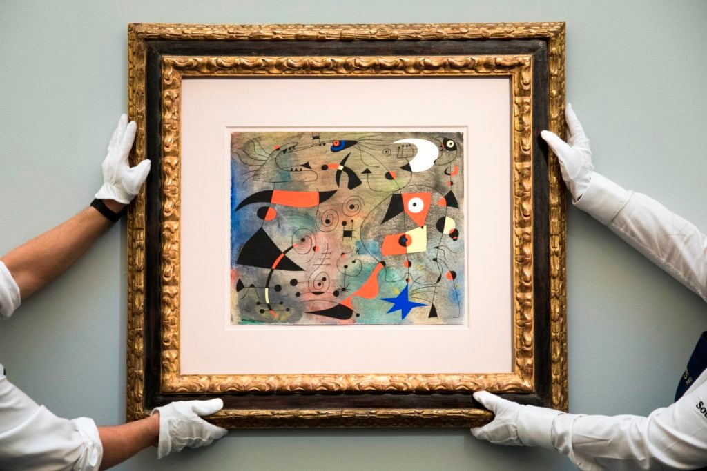 Joan Miró 's Femme et Oiseaux (1940). Image courtesy of Sotheby's London.