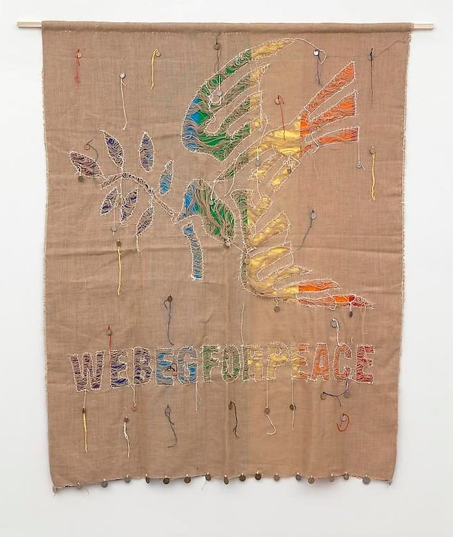 Meschac Gaba, Glue Me Peace - We beg for Peace (2005). Image courtesy of Tanya Bonakdar Gallery.