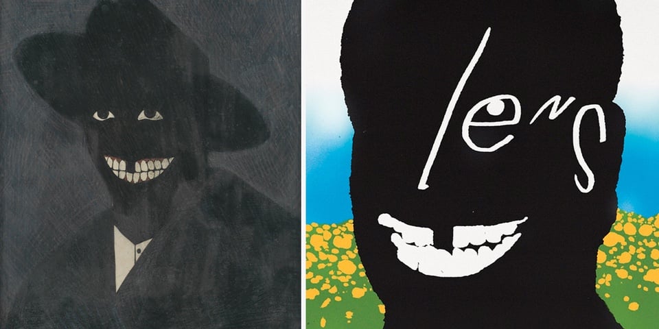 Frank Ocean, "Lens," single cover, and Kerry James Marshall, <em>A Portrait of the Artist As a Shadow of His Former Self</em> (1980).
