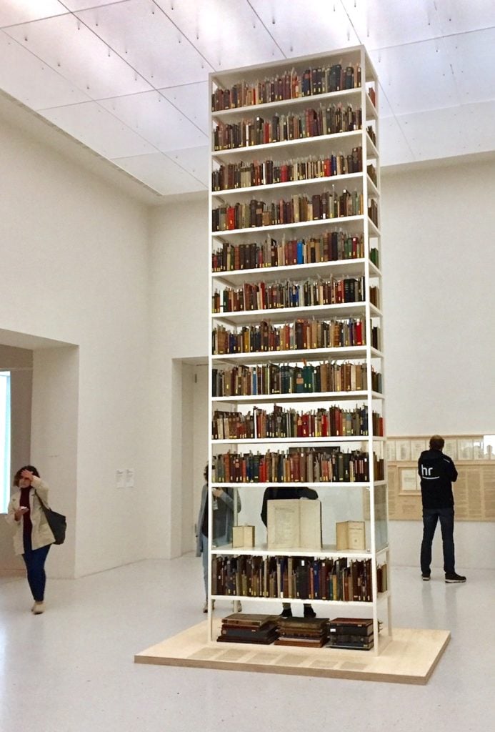 Tower of books from Maria Eichhorn's Rose Valland Institute (2017). Image: Ben Davis.
