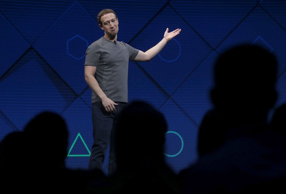 Facebook CEO Mark Zuckerberg delivers the keynote address at Facebook's F8 Developer Conference on April 18, 2017 at McEnery Convention Center in San Jose, California. The conference will explore Facebook's new technology initiatives and products. Photo by Justin Sullivan/Getty Images.