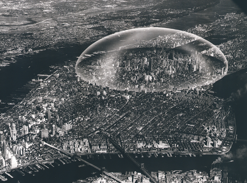 Buckminster Fuller, <em>Dome Over Manhattan</em> (1960). Courtesy of the Department of Special Collections, Stanford University Libraries and The Estate of R. Buckminster Fuller