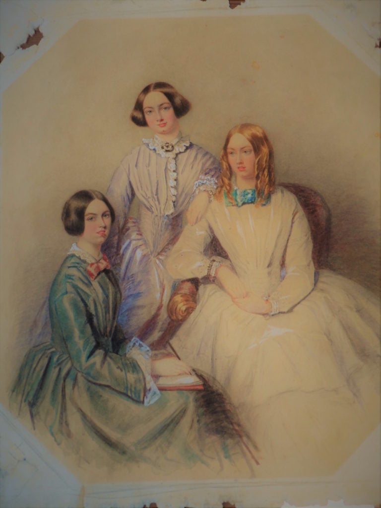 A watercolor portrait believed to be Edwin Landseer's portrait of the Bronte sisters. Courtesy JP Humbert Auctioneers Limited.
