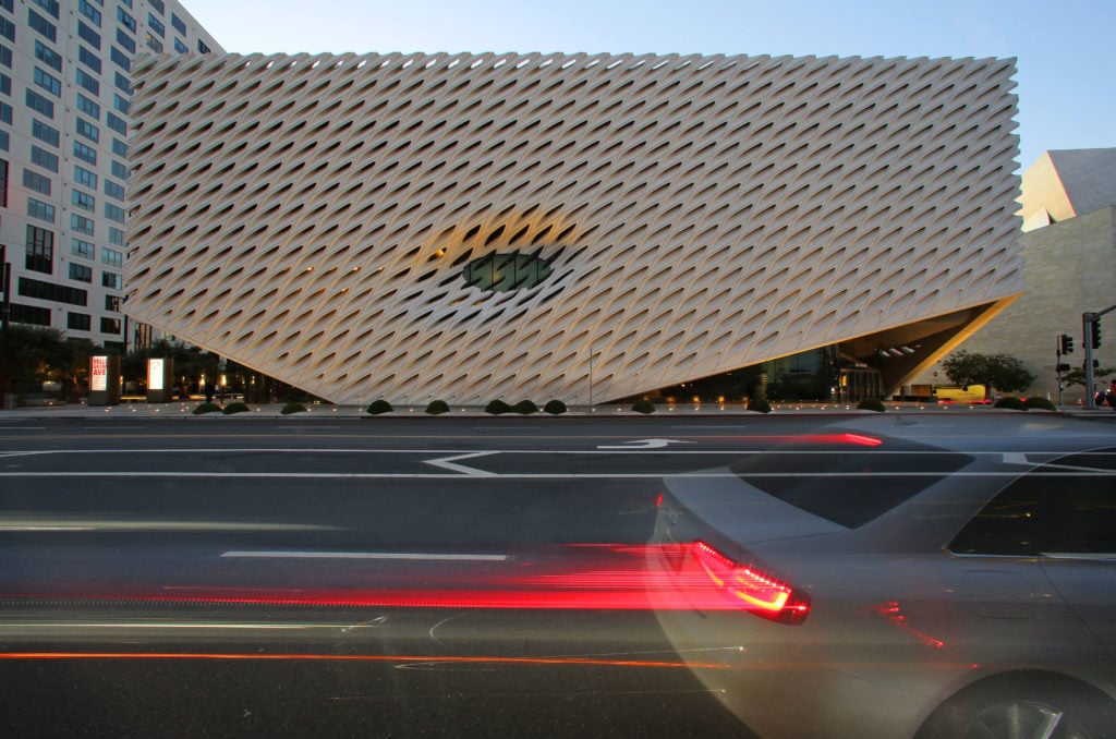 An exterior view of the Broad Museum. Photo by FG/Bauer-Griffin/GC Images. 