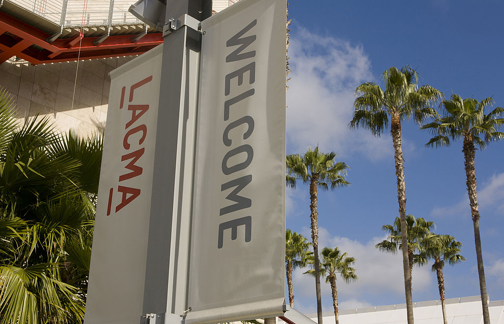 A welcome sign at the Los Angeles County Museum of Art, which is working to expand across the city. Photo by George Rose/Getty Images.