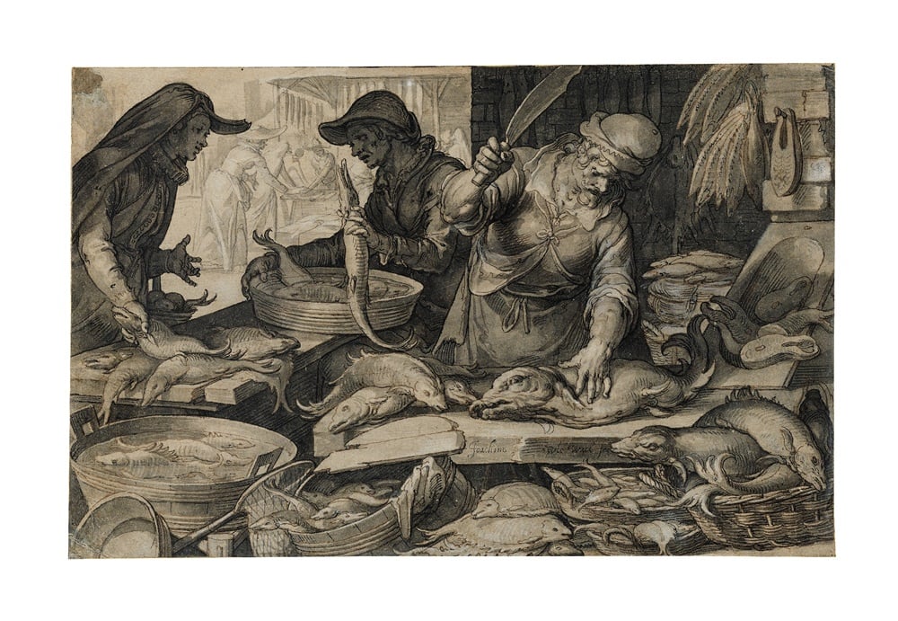 Joachim Anthonisz. Wtewael, A Fish Market Courtesy Sotheby's.