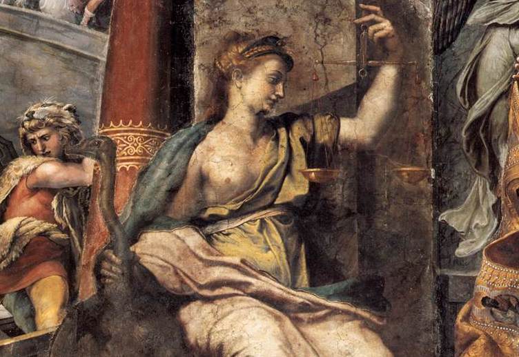 The allegory of Justice in the Vatican's Room of Constantine is now believed to be by Raphael.