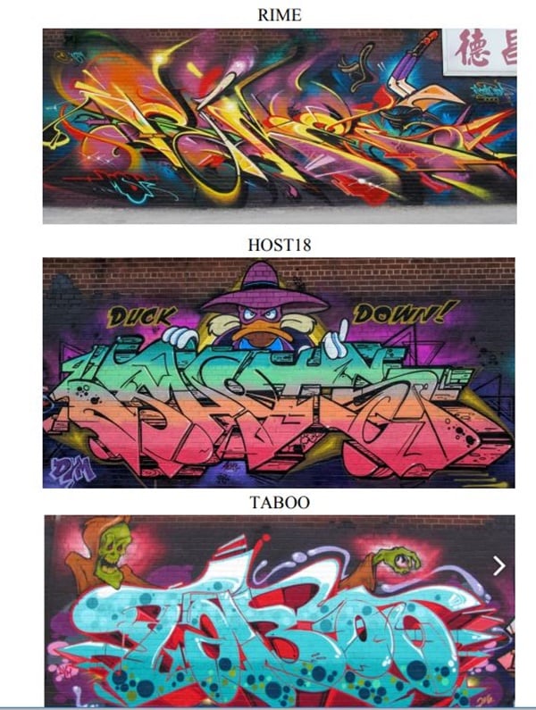 Murals by Rime, Host18, and Taboo on Boerum Street in Brooklyn. Source: PACER