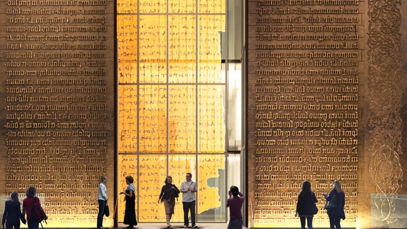 The bronze doors marking the grand entrance of the Museum of the Bible. Image courtesy Museum of the Bible.