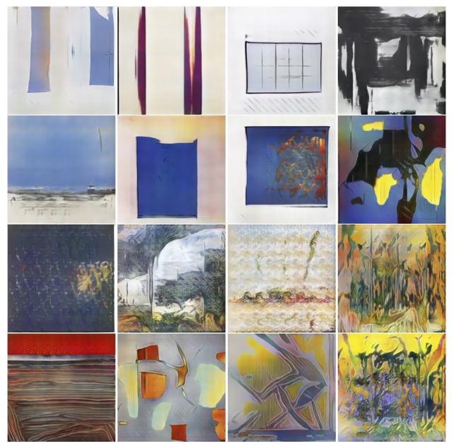 Artworks created by Creative Adversarial Networks (CAN) artificial intelligence. Courtesy of the Art and Artificial Intelligence Laboratory, Rutgers University.