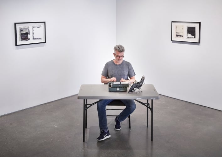 Tim Youd retyping Patricia Highsmith's <i>The Talented Mr. Ripley</i> (July 2017) at Cristin Tierney Gallery.
