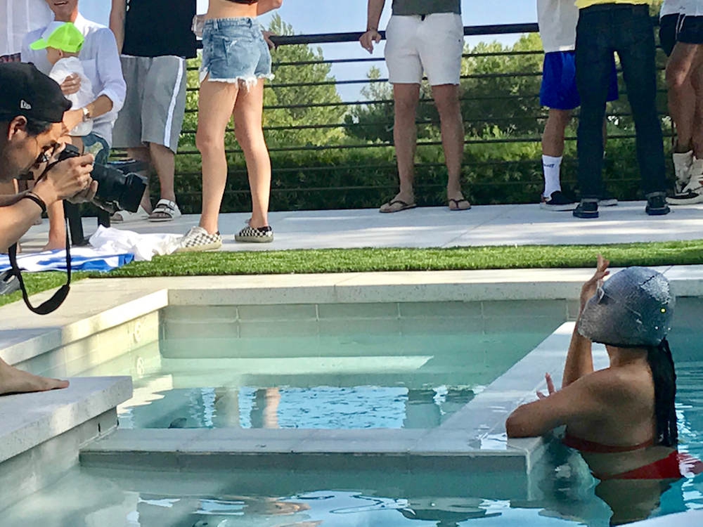 A LA pool party with a masked Chinese “influencer.” Photo by Kenny Schachter.