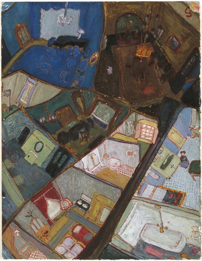Charlotte Salomon, an early work depicting her family's apartment. Courtesy the Jewish Historical Museum © Charlotte Salomon Foundation.