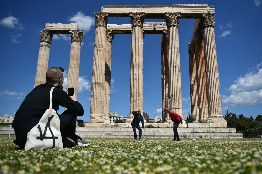 Prinz Gholam's My Sweet Country at the Temple of Olympian Zeus in Athens. Photo: Louisa Gouliamaki/AFP/Getty Images.