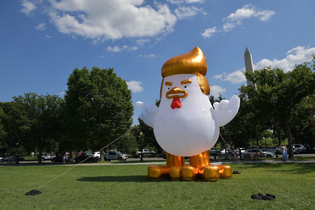 An inflatable chicken mimicking US President Donald Trump is set up on the Ellipse, a 52-acre park located just south of the White House and north of the Washington Monument. Courtesy of Mandel Ngan/AFP/Getty Images.