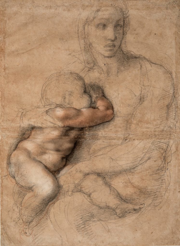 Michelangelo Buonarroti, Unfinished cartoon for a Madonna and Child (1525-30). Image courtesy Casa Buonarroti, Florence.