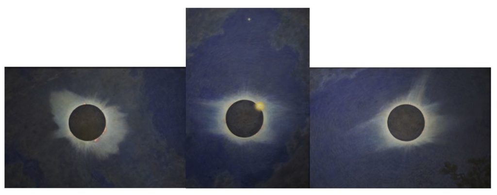 Howard Russell Butler's <i>Triptych eclipses left to right 1918. 1923, 1925</i>. Courtesy of Princeton University. 