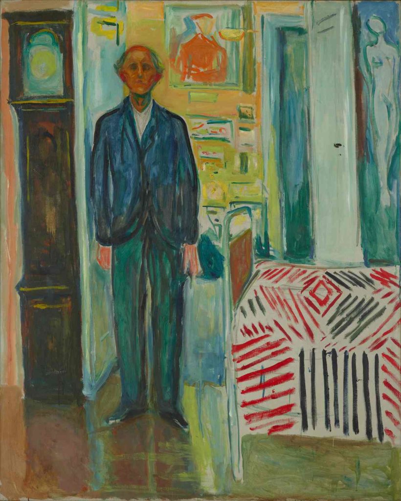 Edvard Munch, Self Portrait. Between the Clock and the Bed (1940–43). Courtesy of the Munch Museum, Oslo.