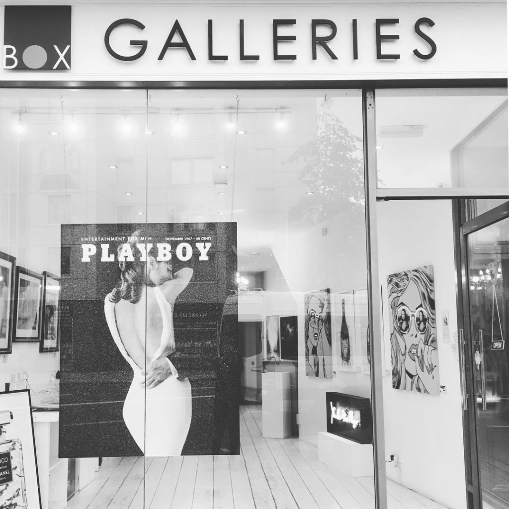 Exterior view of Simon Claridge's Playboy Bunny artwork at Box Galleries. Image courtesy of @simonclaridgeart, via Instagram.