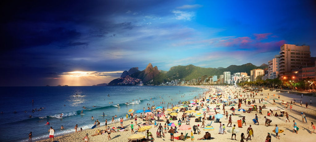 Stephen Wilkes's Day to Night, Ipanema Beach, Rio de Janeiro (2017). Courtesy of the artist and Bryce Wolkowitz Gallery.