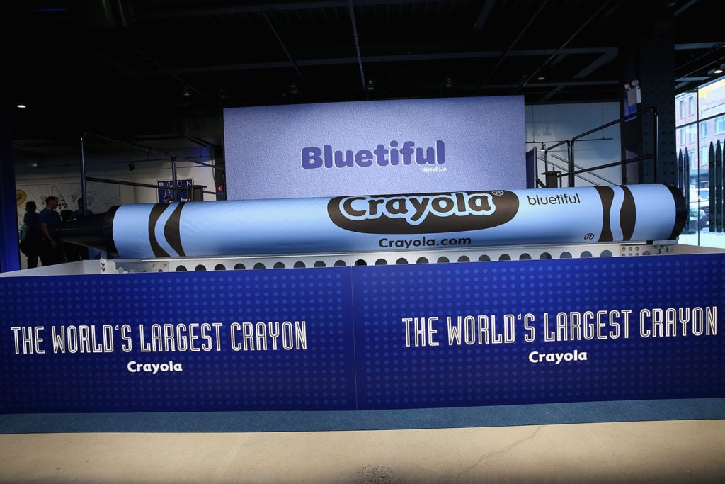 Crayola's World Record-setting crayon was unveiled in celebration of the naming of Bluetiful, a new shade based on the recently discovered YInMn Blue. Courtesy of Bennett Raglin/Getty Images for Crayola.