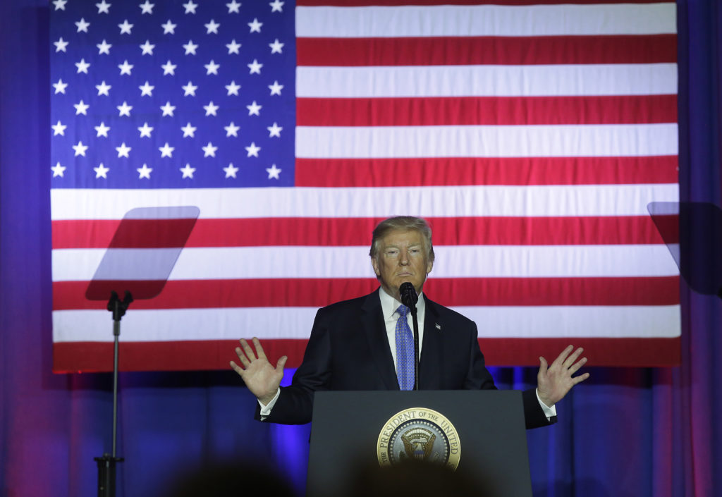 Joshua Lott, U.S. President Donald Trump addresses supporters as he speaks at the Indiana State Fairgrounds & Event Center September 27, 2017 in Indianapolis, Indiana. Trump spoke about his Republican tax plan. Courtesy of Joushua Lott and Getty Images.