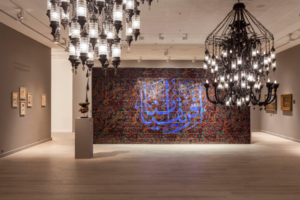 Installation view of Fred Wilson's <em>Afro Kismet</em> (2017) at the Istanbul Biennial. Courtesy of Pace Gallery and Fred Wilson.