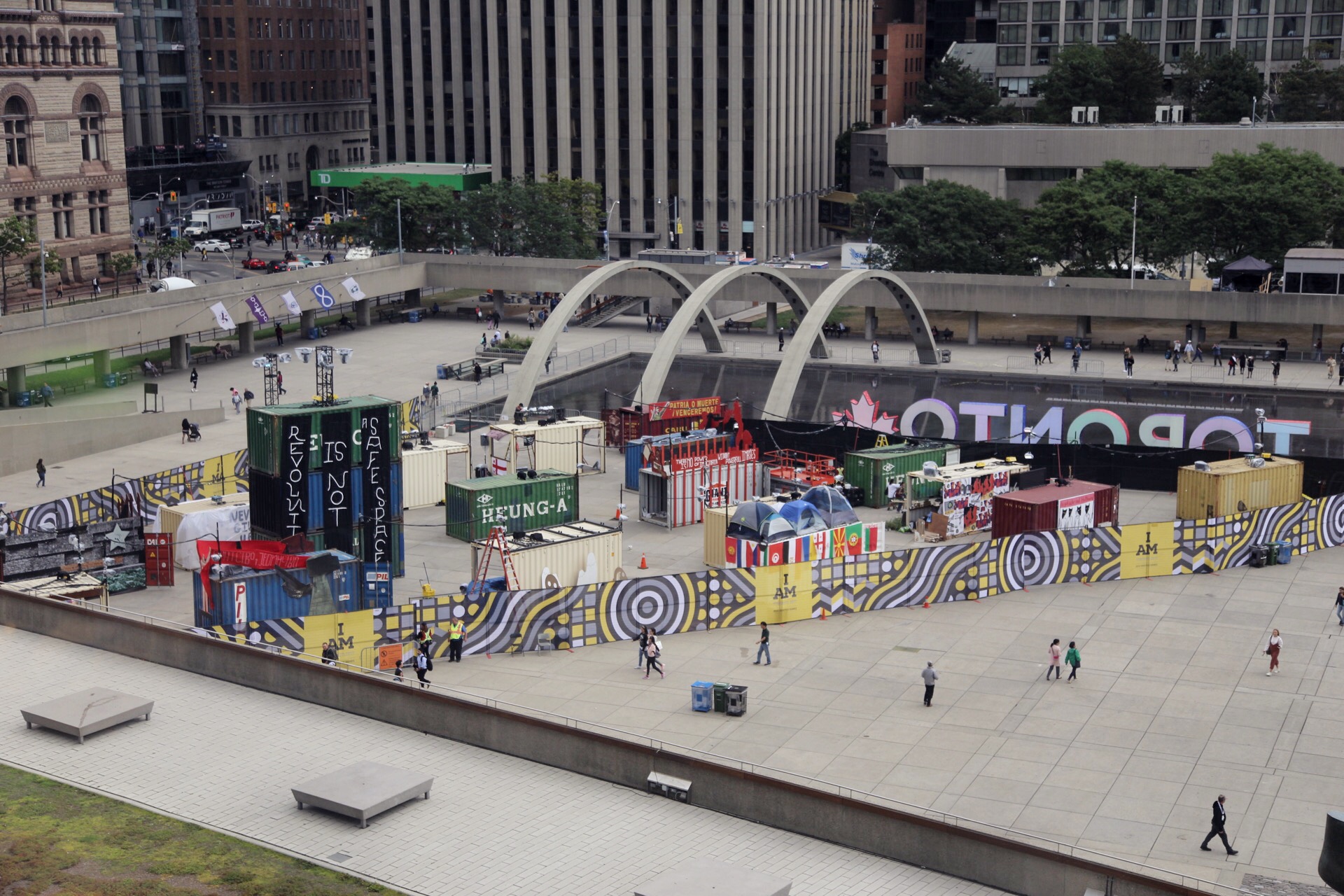 Installation in progress of Creative Time Summit's, A Monument to the Century of Revolutions, Toronto 2017. Photo: Sue Holland, image courtesy of Creative Time.