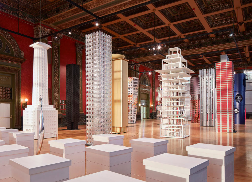 Installation view of Vertical City at Sidney R. Yates Hall, 2017, Courtesy of Chicago Architecture Biennial, Steve Hall © Hall Merrick Photographers.